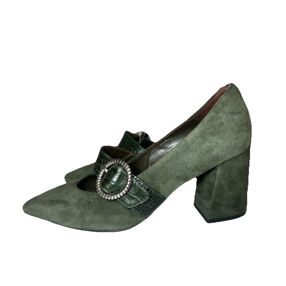 Lottusse 1877 Women's Green‎ Suede Mary Jane Pumps Block Heel Retro US 5 EU 35